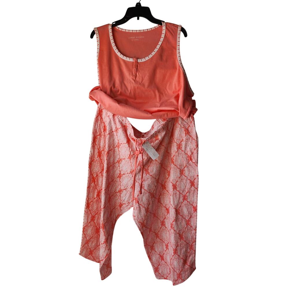 NWT Carole Hochman 2-Piece Pajama Set Coral Pink Base Intricate White Women 2X - Picture 2 of 13